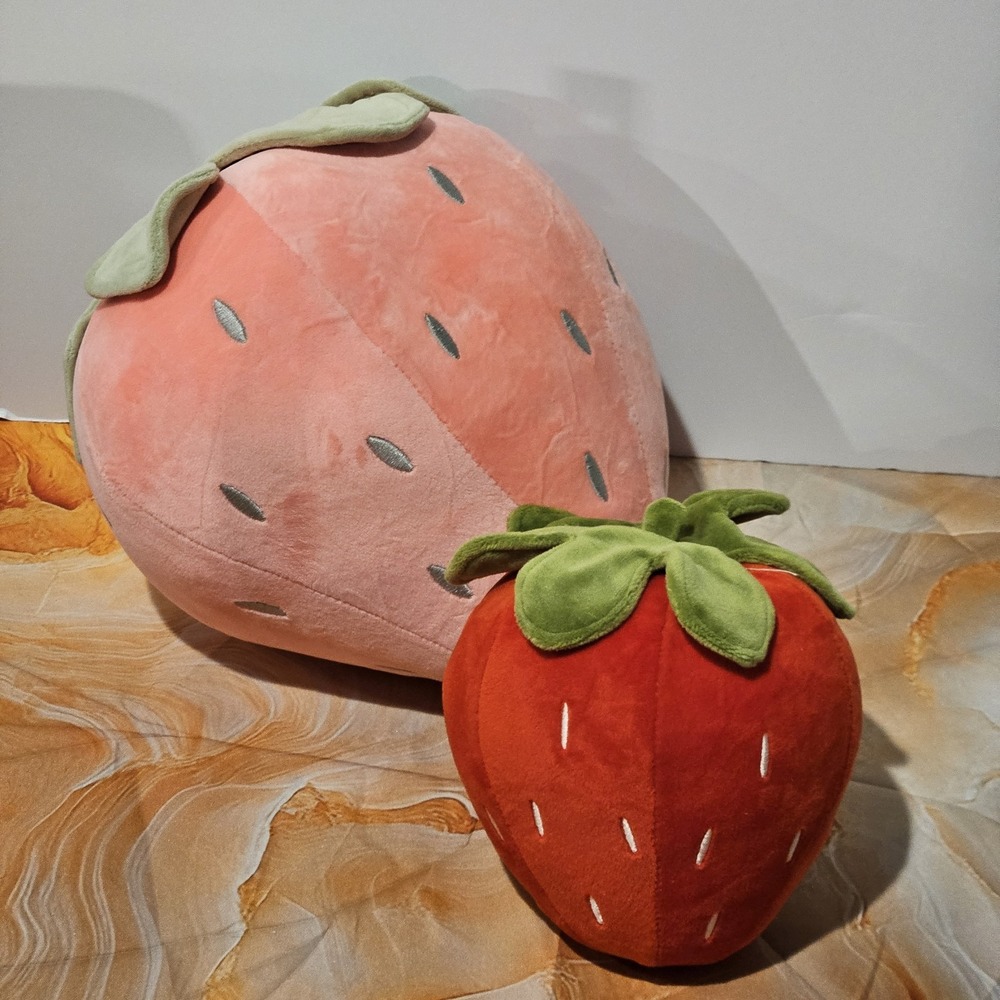Strawberry Plush Lot of 2 Large Pink Red Fruit Stuffed Toys Kawaii Decor